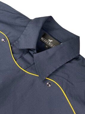 VTG Western Express Men's Pearl Snap Bib Shirt Navy Blue • XL